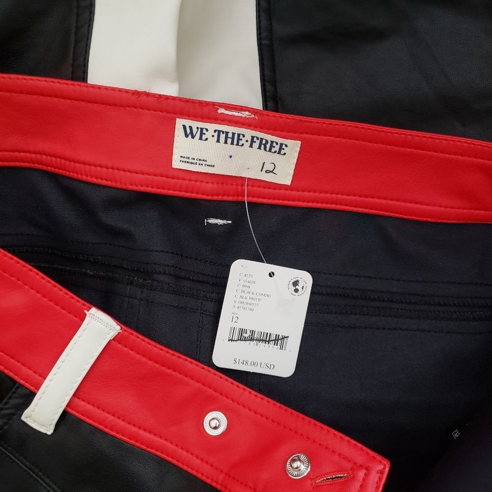 We The Free High Rise Color Block Rebel Vegan Leather Cropped Pants Size 12 - Picture 14 of 15